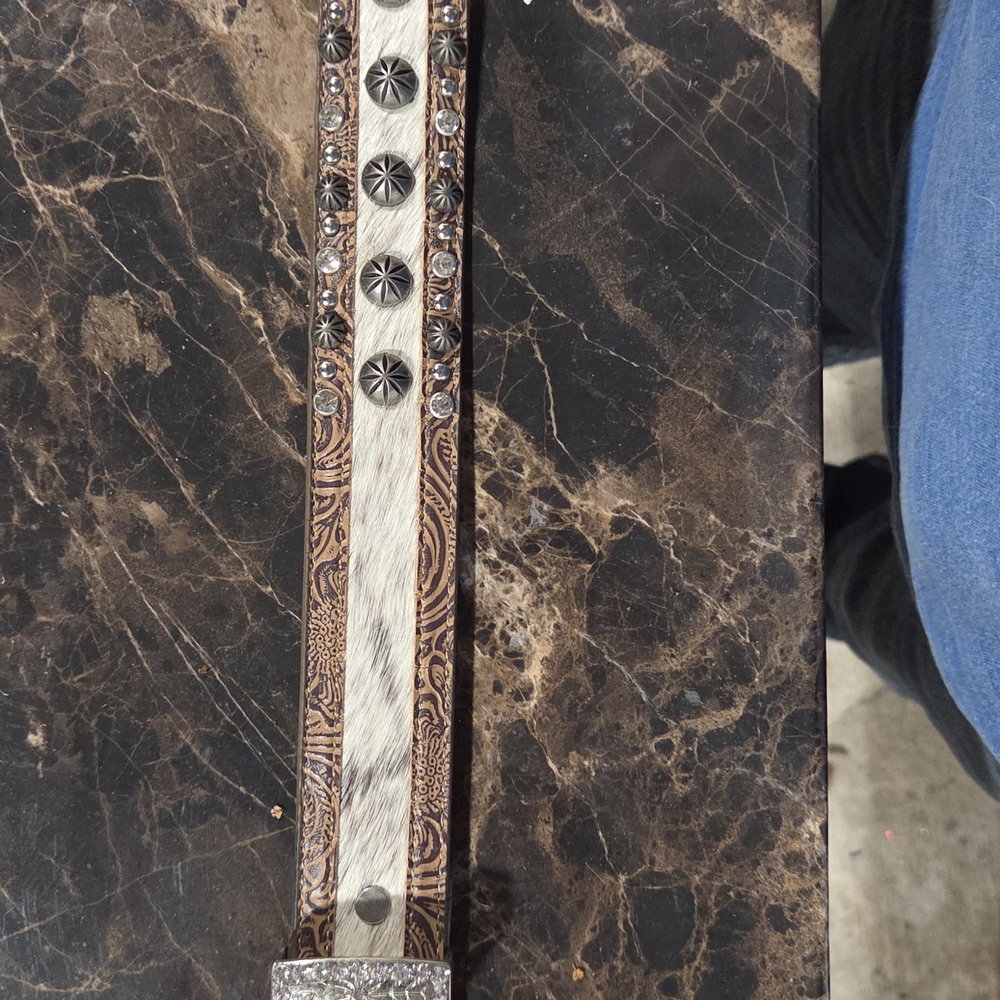 Angel Ranch Brown and White Decorative Belt with Silver Accents